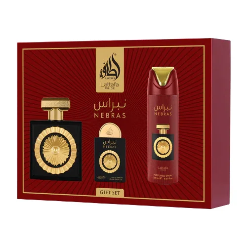 Lattafa Nebras Coffret Cadeau 100 ml eau de parfum 20 ml mini 200 ml déodorant spray Spray de voyage rechargeable