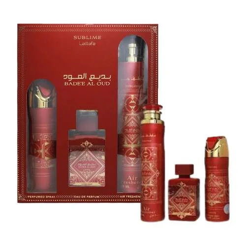 Lattafa Bade'e Al Oud Sublime Coffret Cadeau 100 ml eau de parfum 200 ml déodorant spray 300 ml Air Freshener